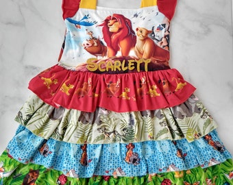 Vestido giratorio personalizado del Rey León, vestido de volantes de Disney, Simba de cumpleaños