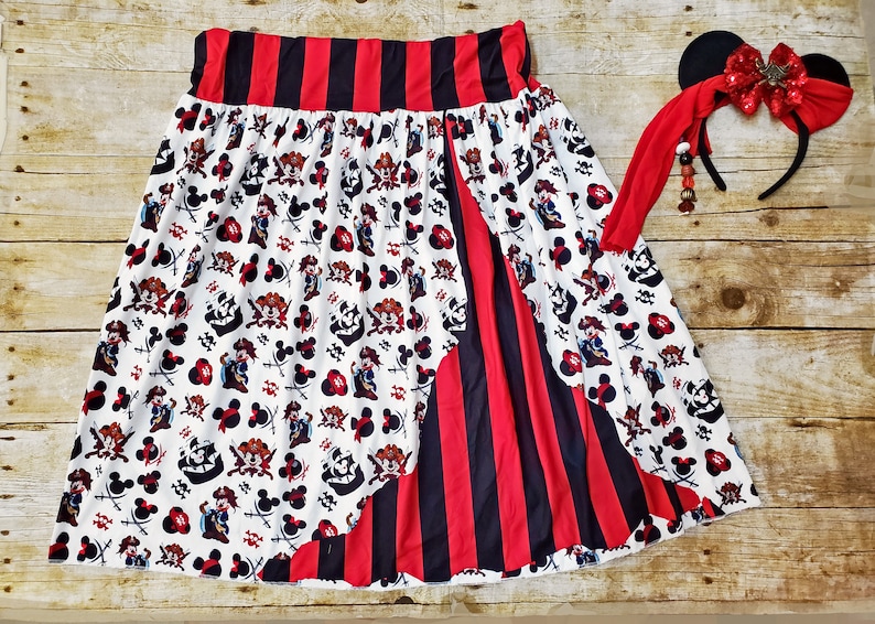 RESTOCKED Mommy Disney pirate skirt, Disney world outfit, Cruise pirate night adult skirt Adult pirate skirt Mom's pirate skirt. Pirate ears image 1