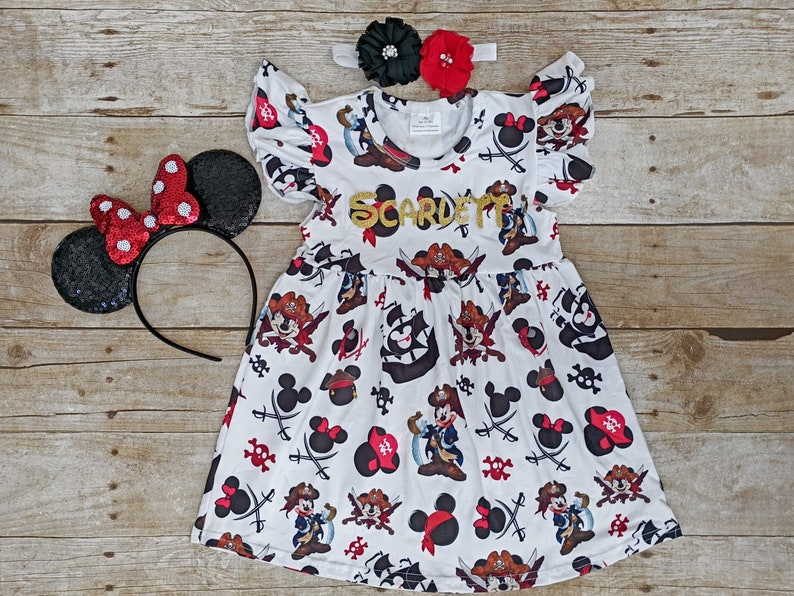 Girl Disney Pirate dress, Birthday Mickey Pirate dress, Disney girl Pirate outfit, Mouse Pirate dress image 1
