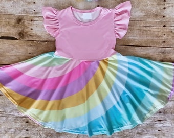 Girl rainbow dress, Rainbow twirl dress. Rainbow dress. Birthday rainbow dress. Toddler rainbow dress. !