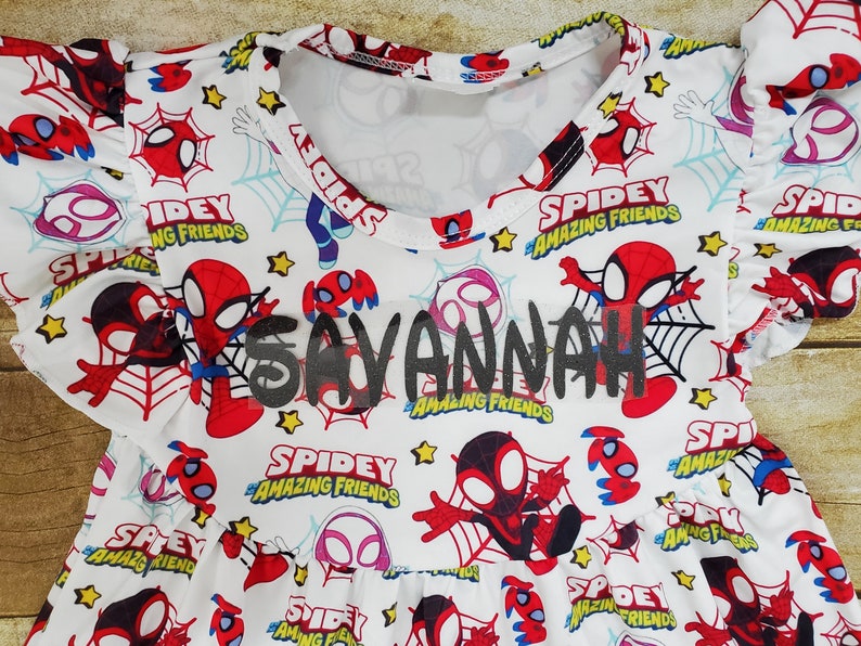 Spidey dress, Superheroes girl dress. Ghost Spider dress. Spidey and his amazing friends dress, Spiderman dress Flutter sleeves image 4