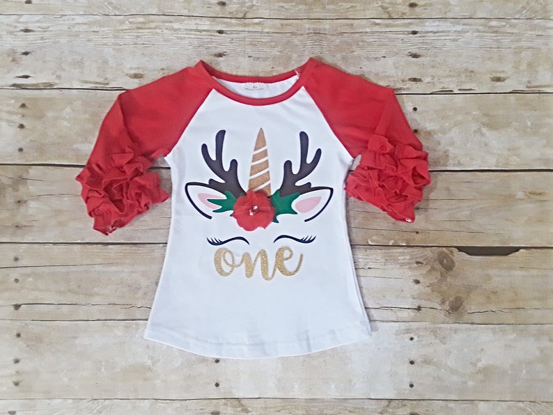 One shirt Second Birthday Christmas Unicorn shirt Third 1st raglan icing shirt ruffle shirt. First Fourth