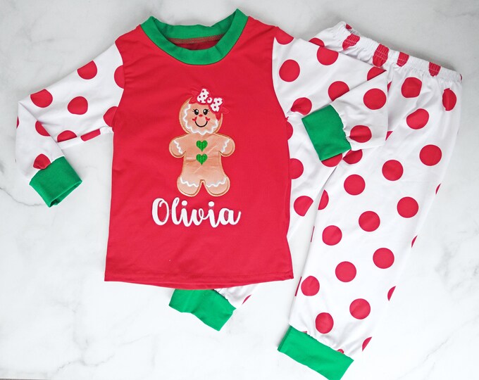 Christmas Gingerbread Man Girl Pajamas, Personalized Gingerbread Girl ...