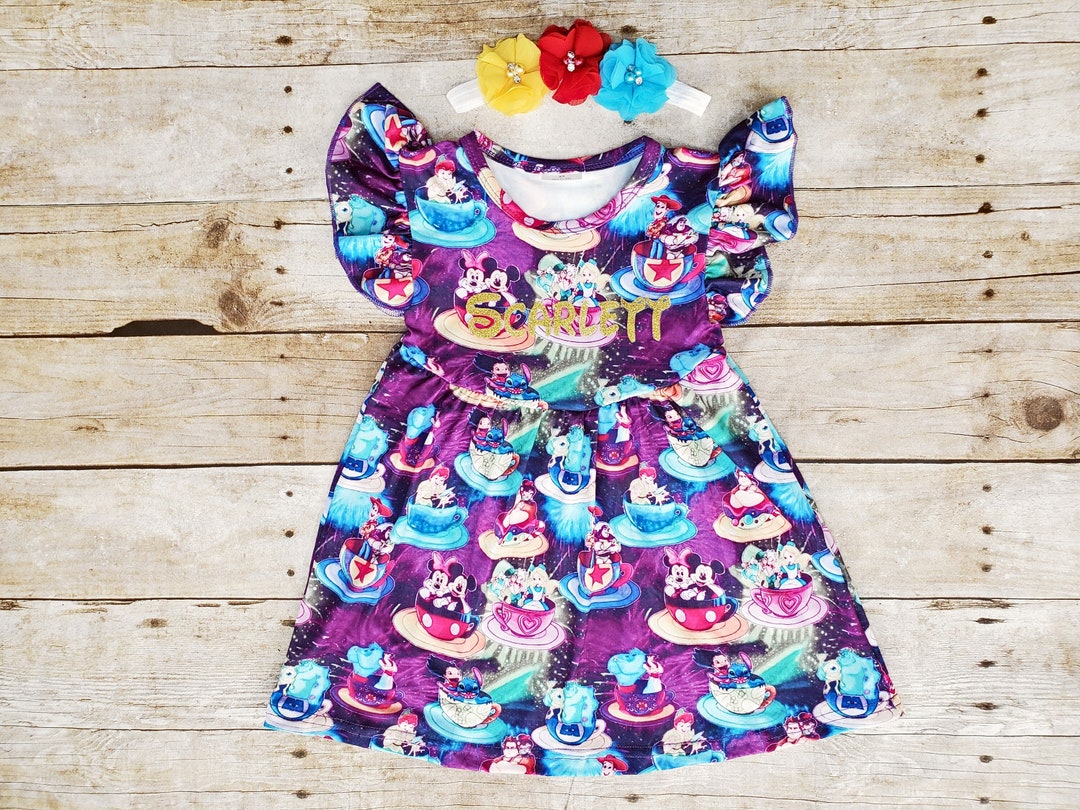 Disney Girl Dress, Disney Tea Cup Dress, Birthday Disney Girl Dress