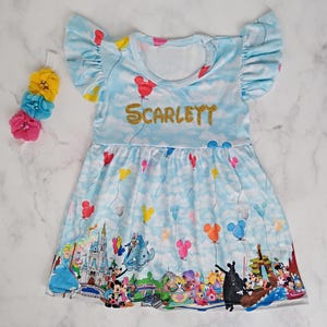 Disney dress Disney world dress Birthday Disney girl dress Disney princess dress Mickey Mouse dress Flutter sleeve Disney P