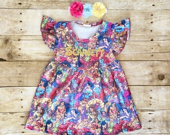 Girl Disney princess dress, , Birthday princess dress,  Disney princess outfit, Princess Flutter sleeves dress