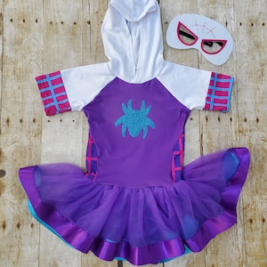 Restocked 5/6 Short Sleeves Ghost spider dress, Spidey and his amazing friends outfit, Spider girl Superhero Halloween costume Ghostspider