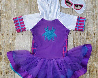 Restocked 5/6 Short Sleeves Ghost spider dress, Spidey and his amazing friends outfit, Spider girl Superhero Halloween costume Ghostspider