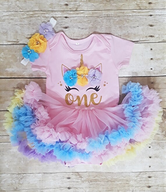 Easter or First Birthday Unicorn Pastel Multi-Colored TuTu Romper
