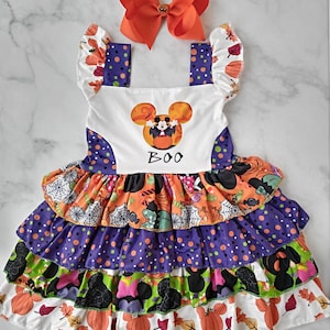 Restocked! Mickey mouse Halloween Boo twirl dress,  Disney Girl ruffle dress