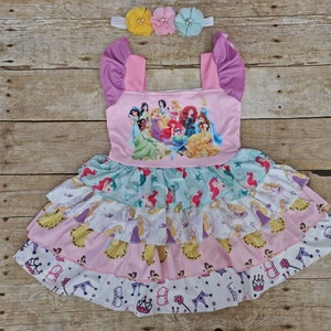 Restocked 4/30Princess dress, twirl layered dress.  Disney dress, Birthday  Ariel, Cinderella Belle, Jasmine, tangle, Snow White, Tiana etc.