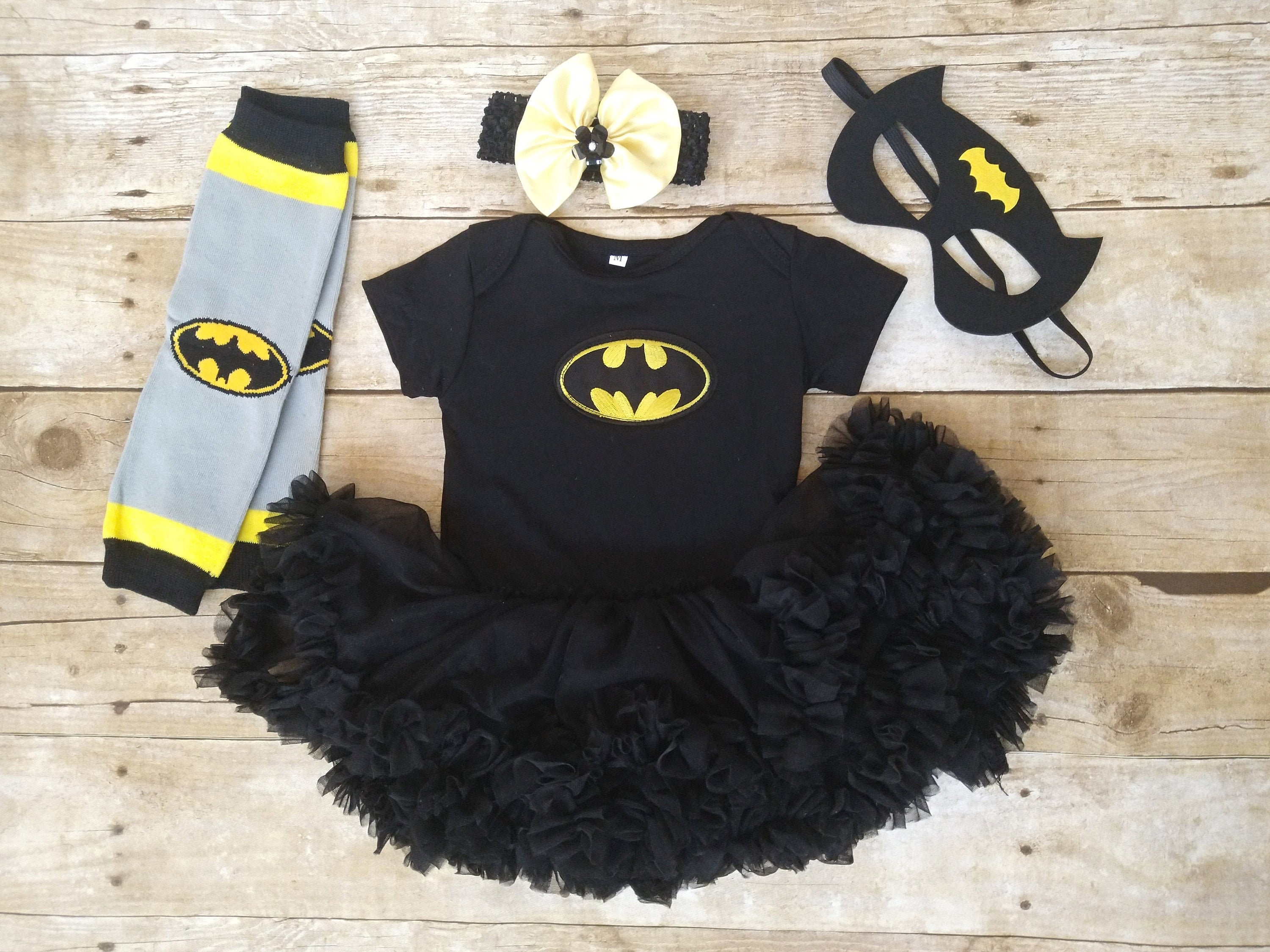 Batman Batgirl Superhero Halloween Costume Baby Girl Dress, Tutu  Dress/bodysuit, Headband, Legwarmers Mask Outfit. Nb-24 Mths 