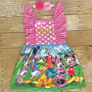 Disney dress, Disney world dress, Birthday Disney dress, Disney characters dress, Mickey Mouse dress, Flutter sleeves dress. Girl Disney