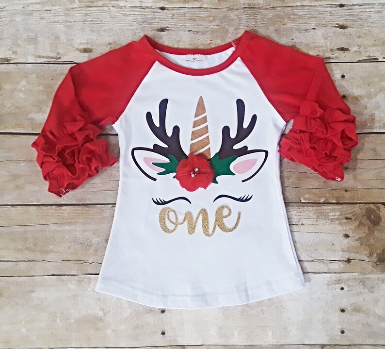 One shirt Second Birthday Christmas Unicorn shirt Third 1st raglan icing shirt ruffle shirt. First Fourth