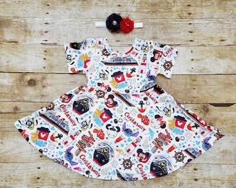 Restocked! Cruise ship twirl dress, Disney cruise ship dress, Birthday Mickey dress, Girl Mickey cruise dress Toddler cruise ship dress