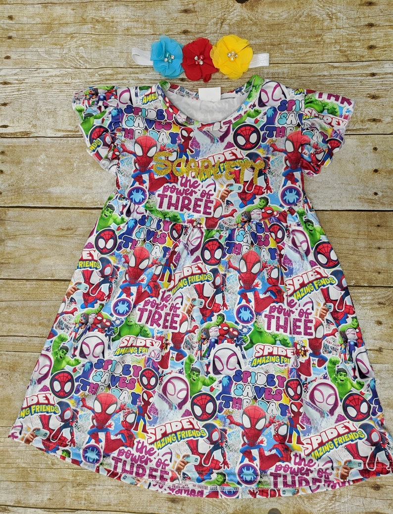 Restocked Spidey dress, Superheroes girl dress. Ghost Spider dress. Spidey and his amazing friends dress, Spiderman dress. image 2