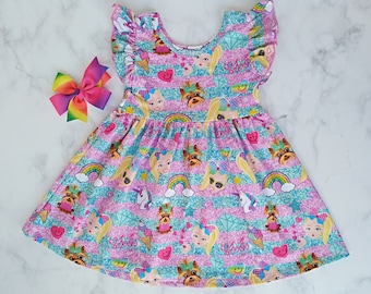 Inspired character JOJO dress, girl dress print dress, Birthday dress.  short flutter sleeves dress. Personalization is OPTIONAL!