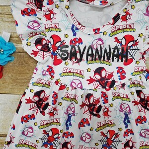 Spidey dress, Superheroes girl dress. Ghost Spider dress. Spidey and his amazing friends dress, Spiderman dress Flutter sleeves image 3