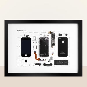 Framed Disassembled iPhone-4S  - Retro Tech Wall Art - Matte Black Background - Apple Collector Gift - Office Decor