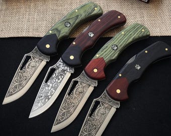 Father's Day Gift Engraved Stainless Steel Folding Pocket Knife Personalized Hunting