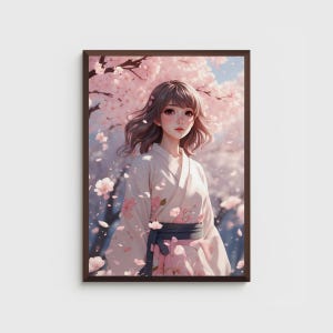 Anime Poster | Cherry Blossom Girl | Japanese Illustration Artwork | Pastel Spring Atmosphere | Serene Nature Wall Art | Digital Download