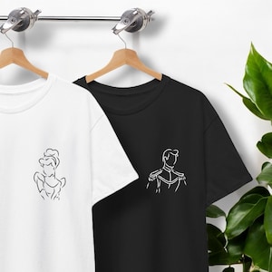 Cinderella And Prince Charming, Matching T-Shirts, Hand Drawn Line Art, Cinderella, Perfect Gift