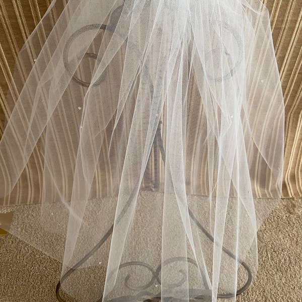 Cut Edge Communion Veil with scattered Swarovski Crystals or Rhinestones; Choice of Color