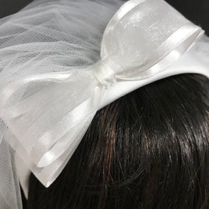 1st Communion Headband Veil, White Communion Organza Bow Headband, Flower Girl Headpiece, Communion Veil, Customized Veil, Hand made in USA