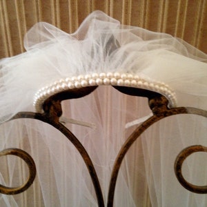 Pearl Bridal Headband and Veil, Bachelorette Veil, Bridal Veil, Informal Wedding, Headpiece for Civil Ceremony