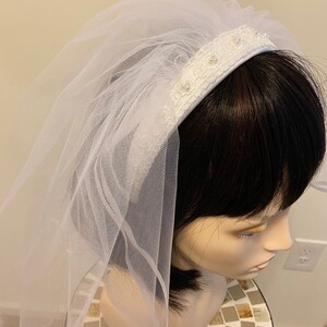 1st Communion Headband Veil, Diamond White, Off White, Childs Veil, Communion Headpiece, Embroidered Lace Headpiece, CustomCommunion Veil