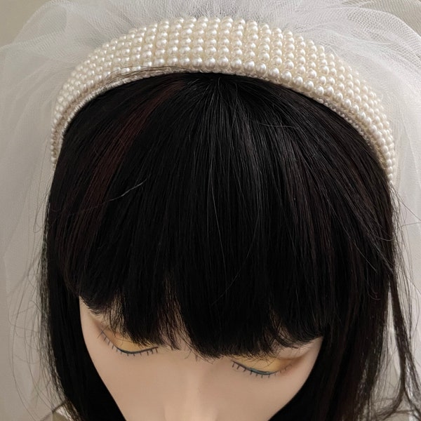 1st Communion Ivory Pearl Headband Veil, Communion Headpiece,  Bridal, Wedding, Bachelorette Veil,