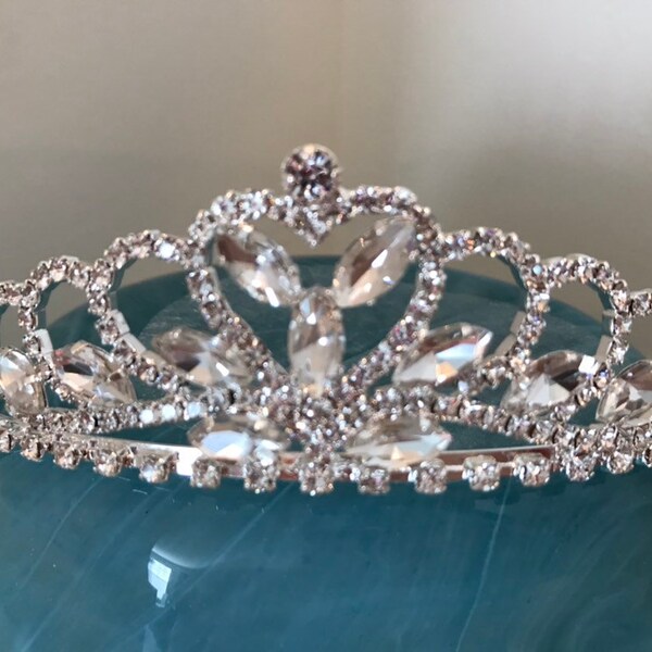 Rhinestone Tiara, Bridal Crown, Communion Tiara Optional Veil, Pageant Crown, Birthday Crown, Prom Queen Tiara