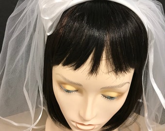 First Communion Veil Headband: White Organza Bow, Handmade in USA