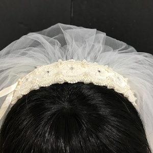 Ready to Ship, 1st Communion Headband Veil, Headpiece, Customized Veil, Lace Embellished Headband, Primera Communion, White, White