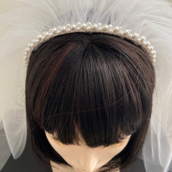 1st Communion Pearl Headband Veil, Petite Communion Headband, Pearl Headband Veil, Special Occasion, Customized Veil