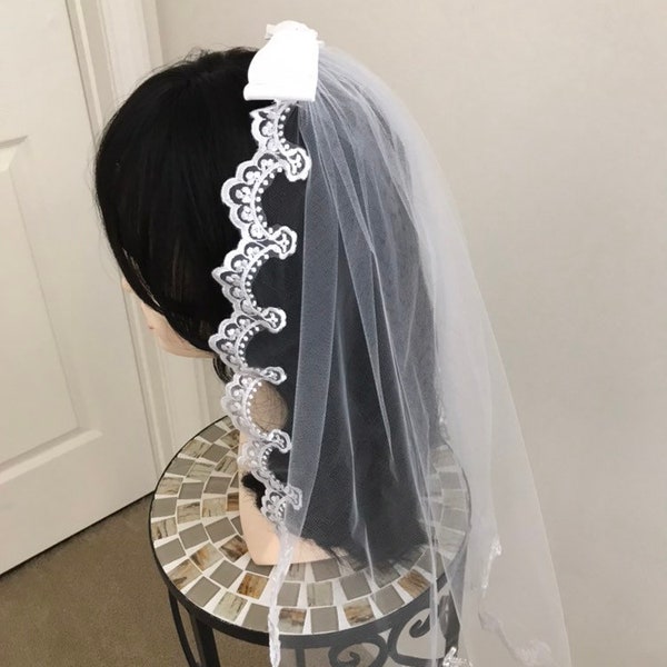 1st Communion Mantilla Veil, White Lace Communion Veil, Choice of Lace, Communion Headpiece, Communion Accessory