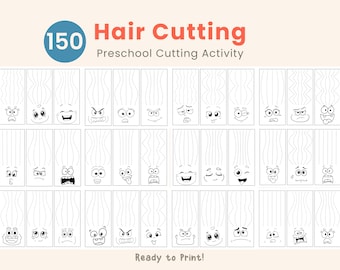 150 Hair Cutting Practice, Scissor Skills Activities, Fine Motor Printable, Preschool Cutting Worksheets | Digital Download