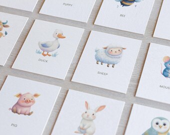 28 Farm Animal Flashcards, Printable Educational Cards for Toddlers, Preschool Learning Activity, Kids Vocabulary Cards | Digital Download