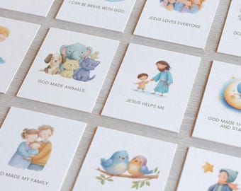 20 Christian Affirmation Flashcards for Kids, Faith Based Learning Cards, Preschool Sunday School Printable, Homeschool | Digital Download