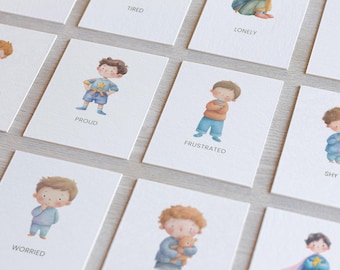 20 How Do I Feel Today Emotion Flashcards for Kids, Boy Version, Feelings Cards, Preschool Social Emotional Learning | Digital Download