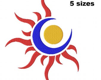 Sun and Moon Embroidery Design, Celestial Machine Embroidery Pattern, Solar Lunar Symbol, Magic Digital File Download
