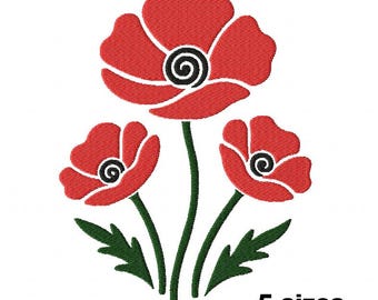 Poppy Flower Embroidery Design- Floral Machine Embroidery Pattern- Botanical Digital File Download