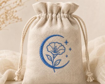 Mystical Moon Flower Machine Embroidery Design,  Lunar Magic Pattern, 5 Sizes, Digital Download File