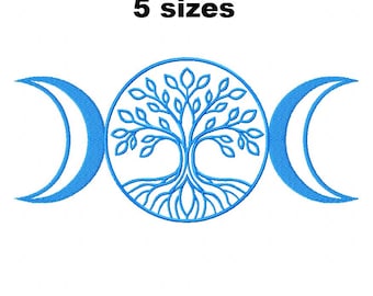 Triple Moon Tree of Life- Magic Machine Embroidery Design– Digital Download-5 Sizes Included