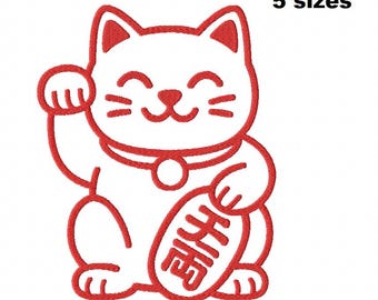 Lucky Maneki-Neko Cat (5 Sizes) – Feng Shui Prosperity Charm- Magic Machine Embroidery Design –Digital File