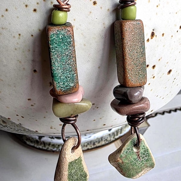 Sterling Silver Turquoise Clay Dangle Earrings: Handmade Copper Wire Wrapped Jewelry
