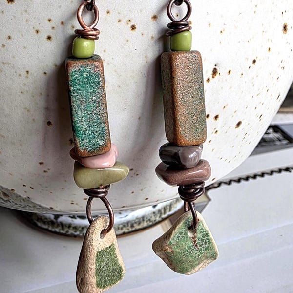 Sterling Silver Turquoise Clay Dangle Earrings: Handmade Copper Wire Wrapped Jewelry