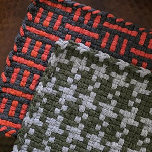 Green pro size 10&quot; potholders, gray, orange cotton looped handmade potholders, fun potholders, gifts for cooks, housewarming gift