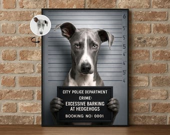 Custom Pet Mugshot Portrait | Funny Police Lineup Pet Art | Cat & Dog Poster