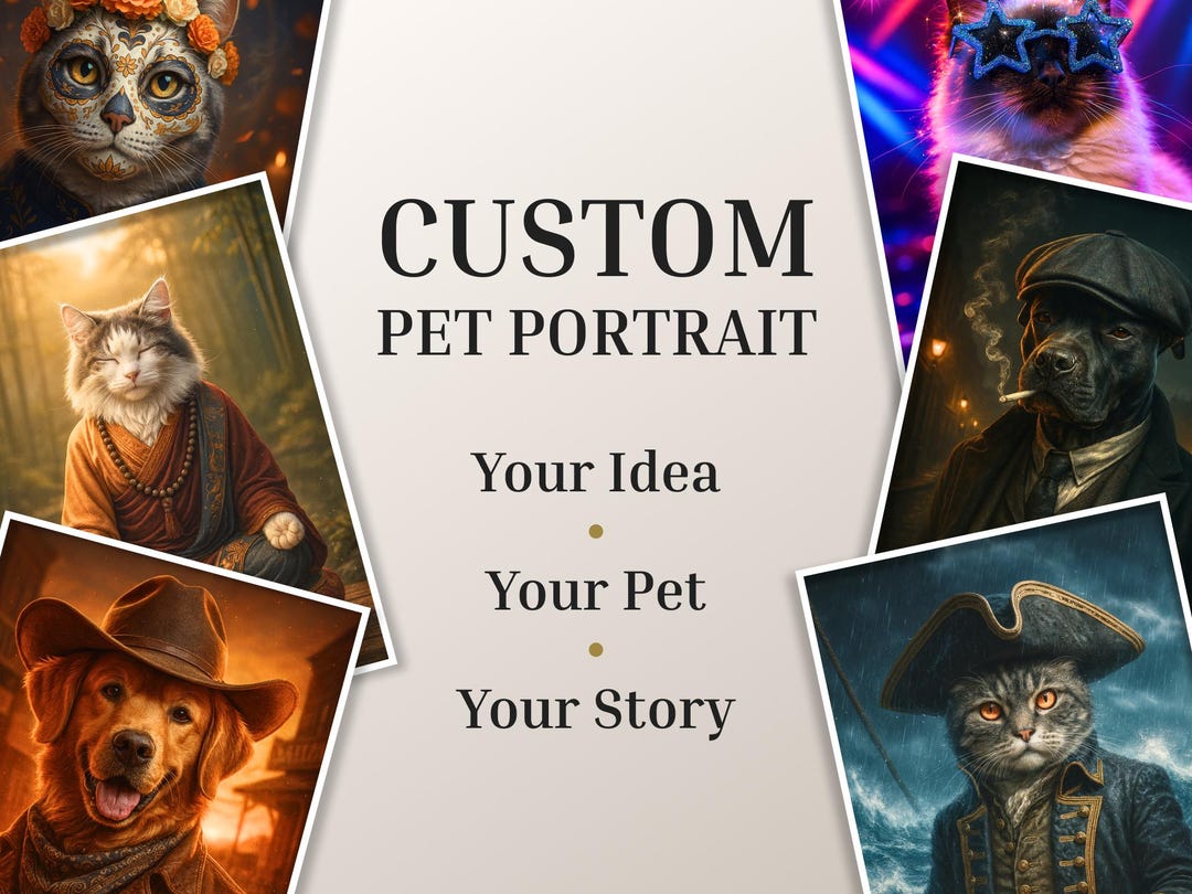 Custom Pet Portrait, Your Idea Theme Personalized Cat or Dog Art ...